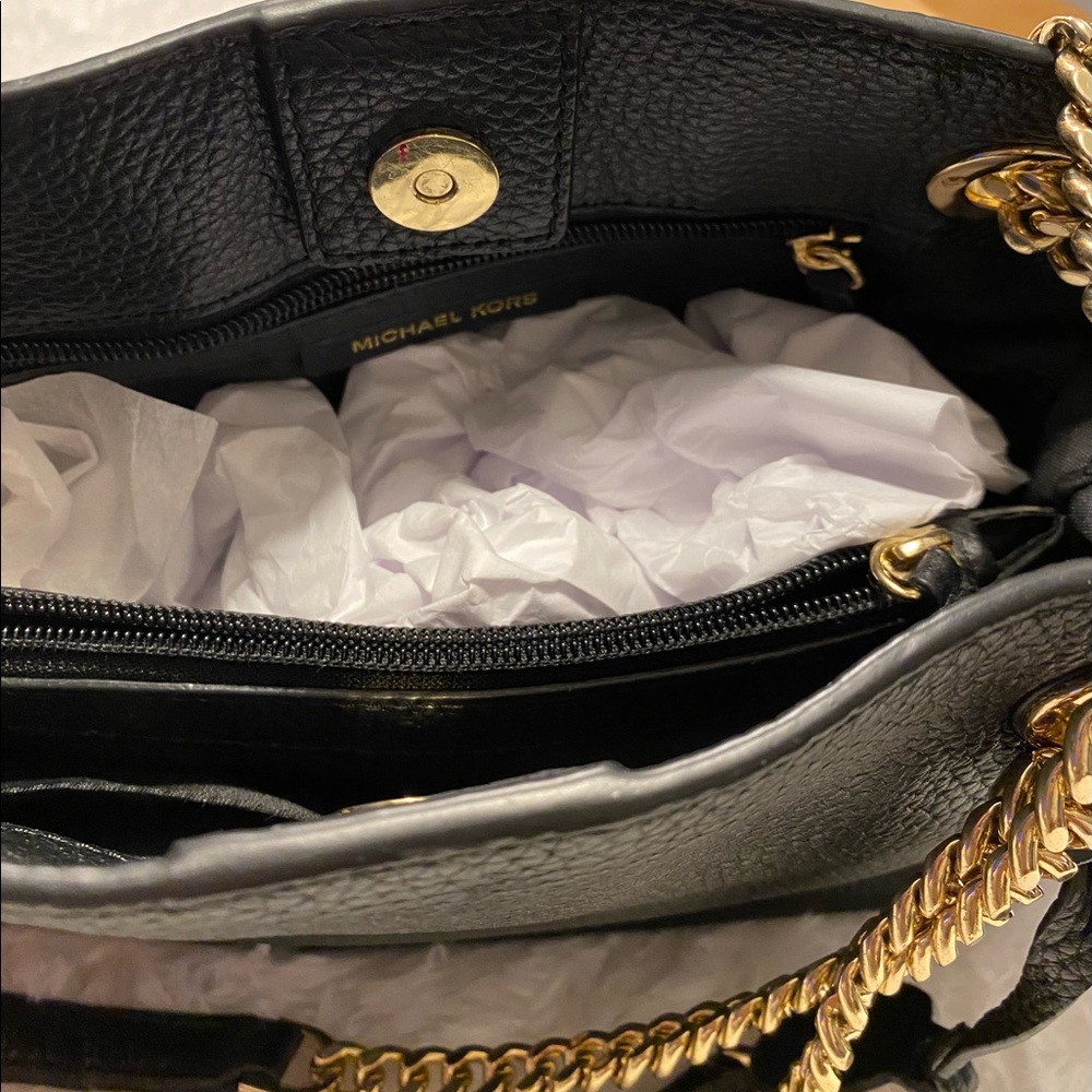 Michael Kors Jet Set Chain Black Pebbled Leather Small Shoulder Bag Purse